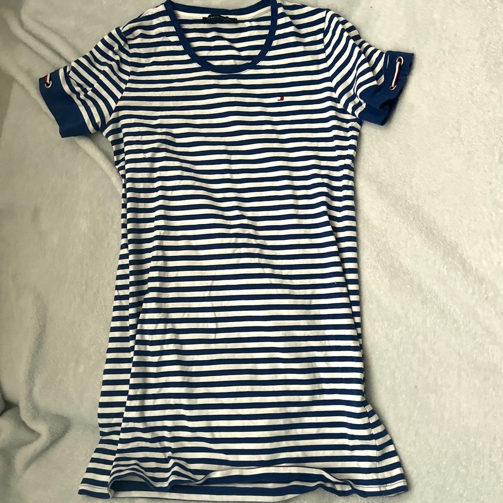Tommy Hilfiger Navy and White Striped Tee Dress